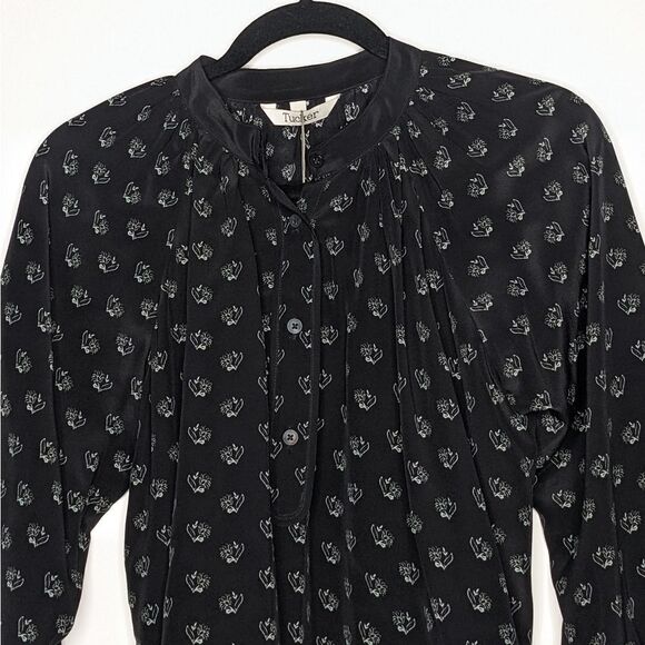 Tucker The Combo Classic Blouse Inked Batik in Crepe de Chine Silk Top Floral - Picture 2 of 7